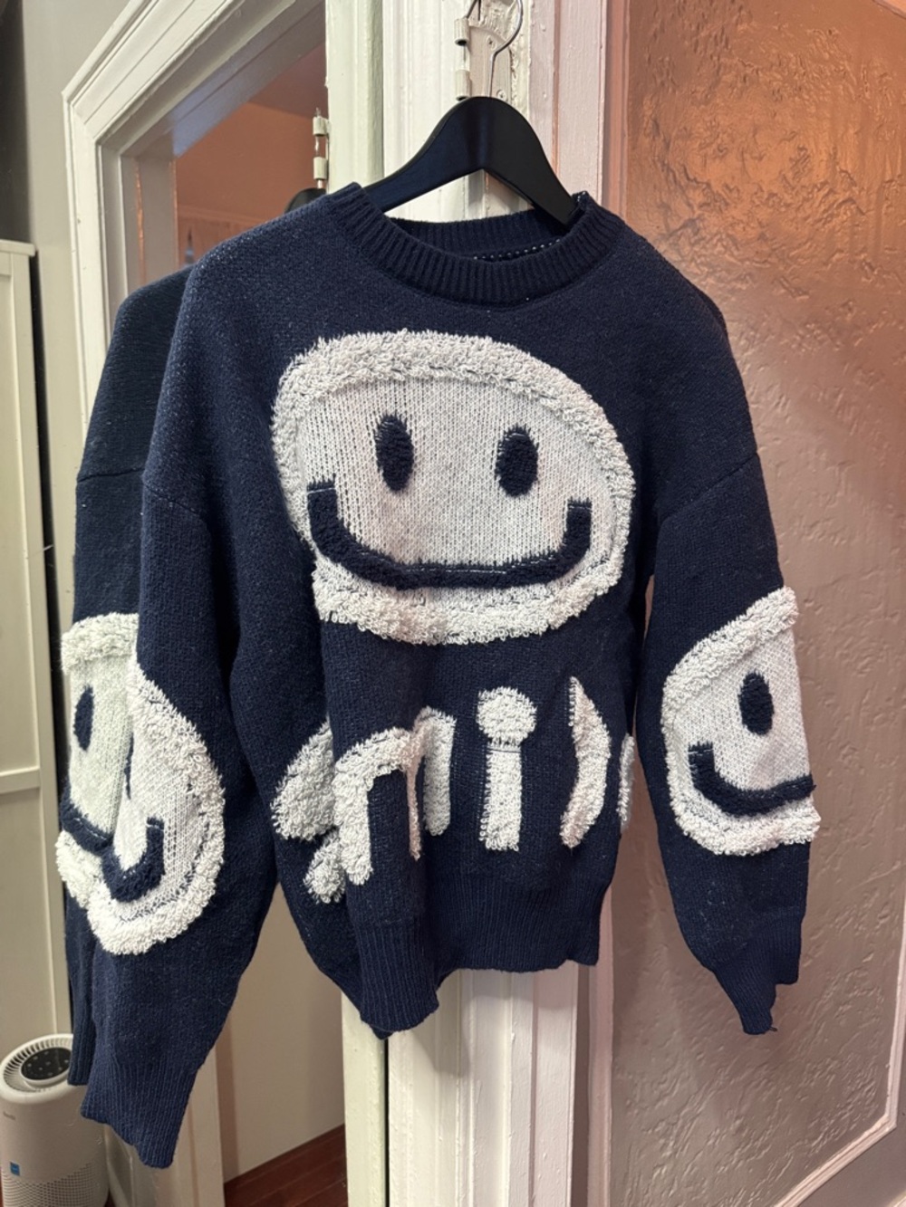 Navy Smiley Face Knit Sweater